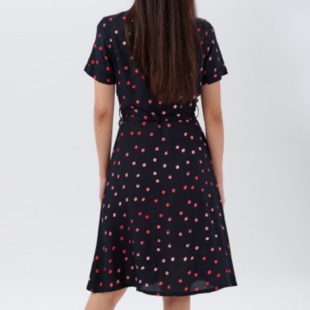 Modcloth Black Midi Shirt Dress with Pink Polka Dots - Picture 9 of 9